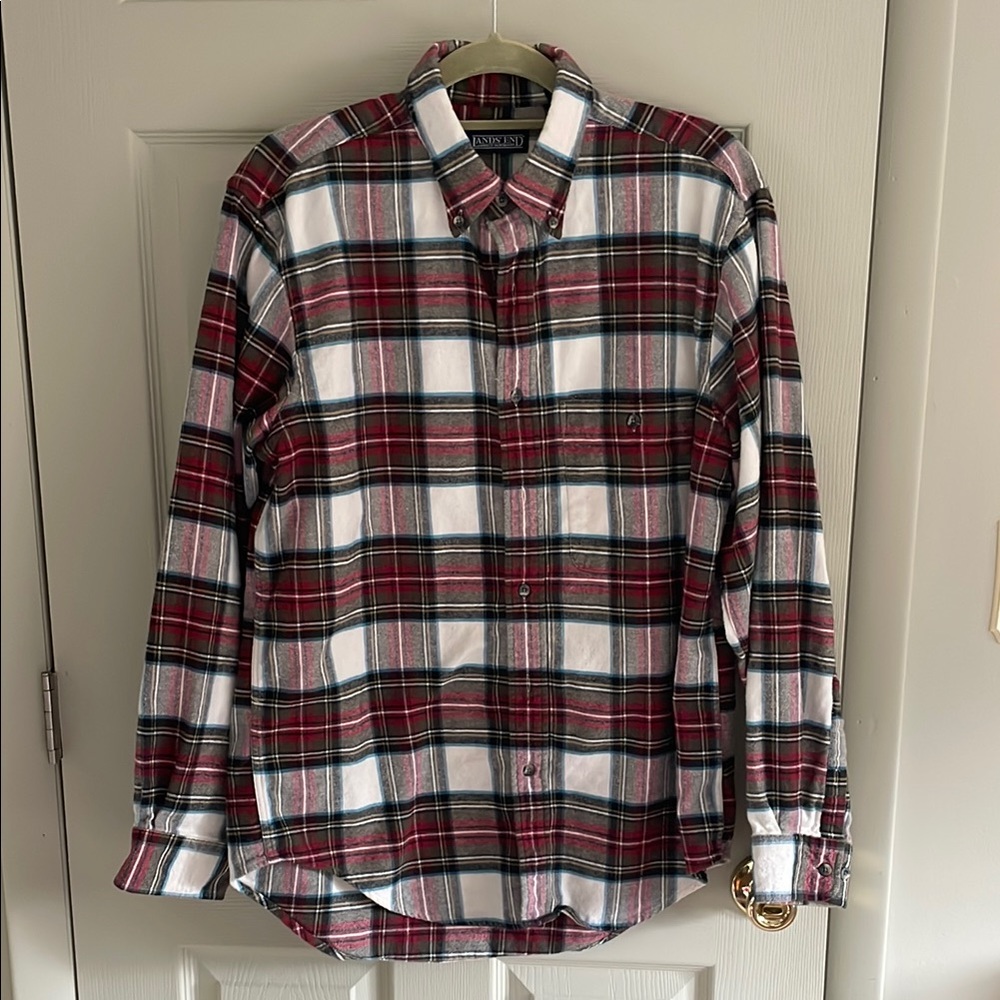 Men’s Lands End Red and Green Plaid Shirt